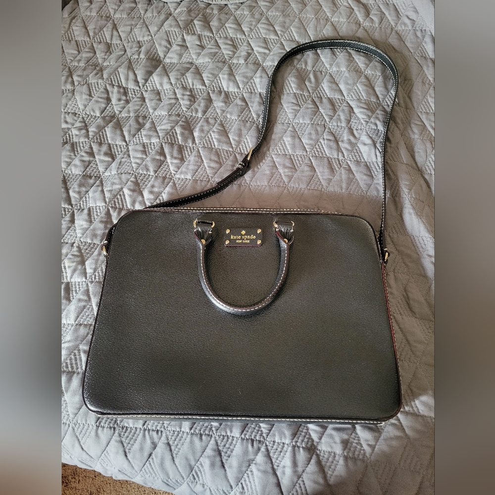 Kate Spade black leather laptop bag like new condition